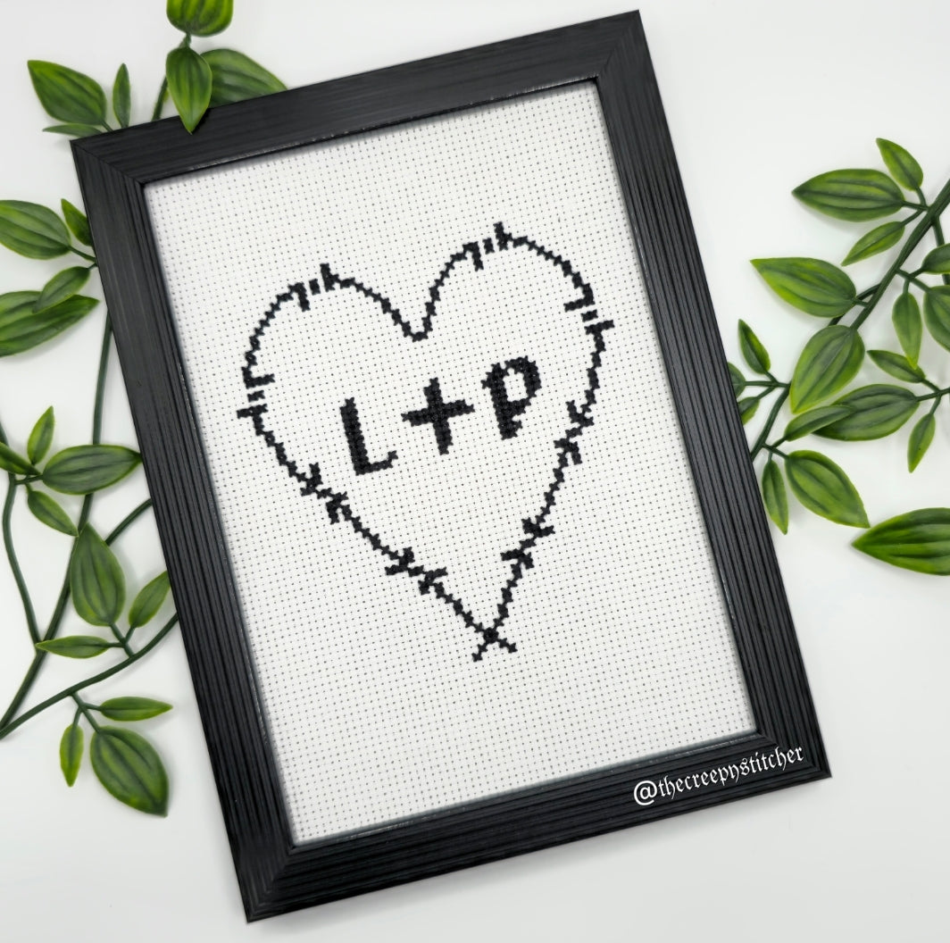 Barbed Wire Heart - Personalised - Framed - Cross Stitch