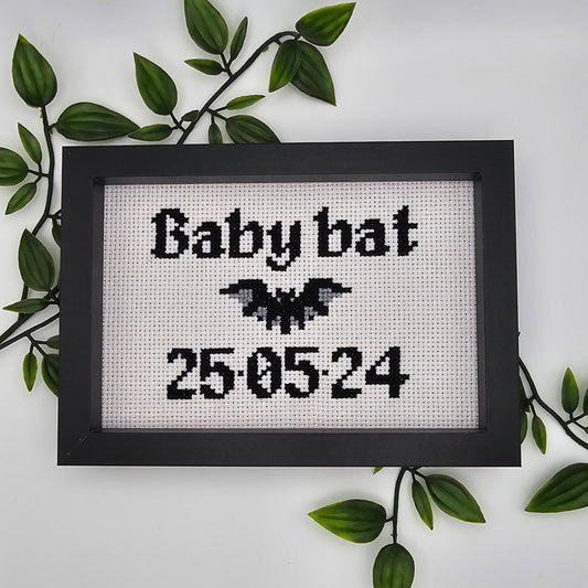 Baby Bat - Personalised - Framed - Cross Stitch