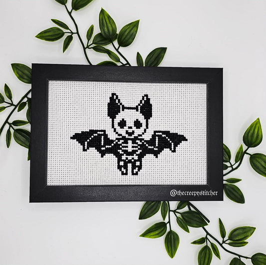 Skeleton Bat - Framed - Cross Stitch