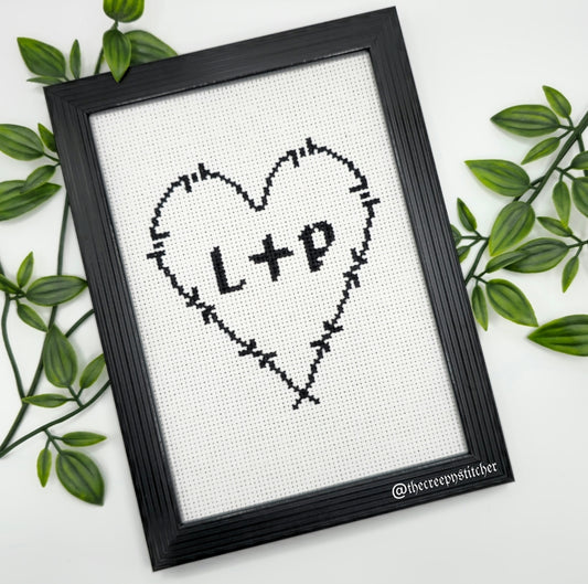 Barbed Wire Heart - Personalised - Framed - Cross Stitch