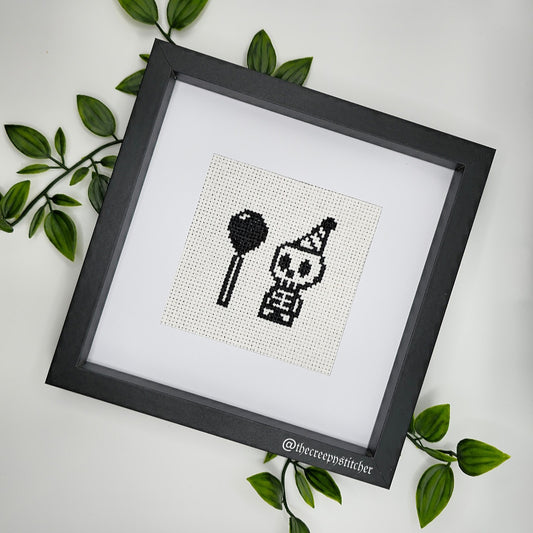Birthday Skeleton - Framed - Cross Stitch